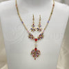 Oro Laminado Necklace and Earring, Gold Filled Style Teardrop Design, with Multicolor Cubic Zirconia, Polished, Golden Finish, 06.221.0009