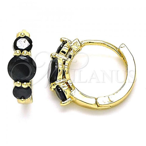 Oro Laminado Huggie Hoop, Gold Filled Style with Black Cubic Zirconia, Polished, Golden Finish, 02.210.0490.4.15
