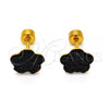 Stainless Steel Stud Earring, Flower Design, with Black Crystal, Polished, Golden Finish, 02.271.0020.9