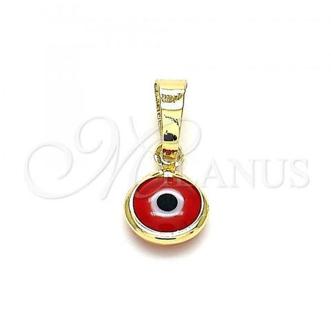 Oro Laminado Fancy Pendant, Gold Filled Style Evil Eye Design, Red Resin Finish, Golden Finish, 05.63.1162.2