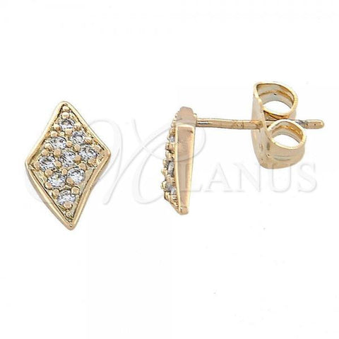 Oro Laminado Stud Earring, Gold Filled Style with White Crystal, Polished, Rose Gold Finish, 02.26.0119