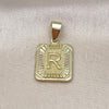 Oro Laminado Fancy Pendant, Gold Filled Style Initials Design, Diamond Cutting Finish, Golden Finish, 05.411.0044