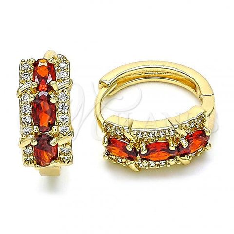 Oro Laminado Huggie Hoop, Gold Filled Style with Garnet and White Cubic Zirconia, Polished, Golden Finish, 02.210.0310.15