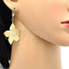 Oro Laminado Dangle Earring, Gold Filled Style Flower Design, Polished, Golden Finish, 61.012