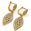 Oro Laminado Dangle Earring, Gold Filled Style Leaf Design, with White Cubic Zirconia, Polished, Golden Finish, 02.206.0052