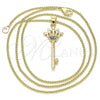 Oro Laminado Pendant Necklace, Gold Filled Style key and Crown Design, with Multicolor Micro Pave, Polished, Golden Finish, 04.344.0015.2.20