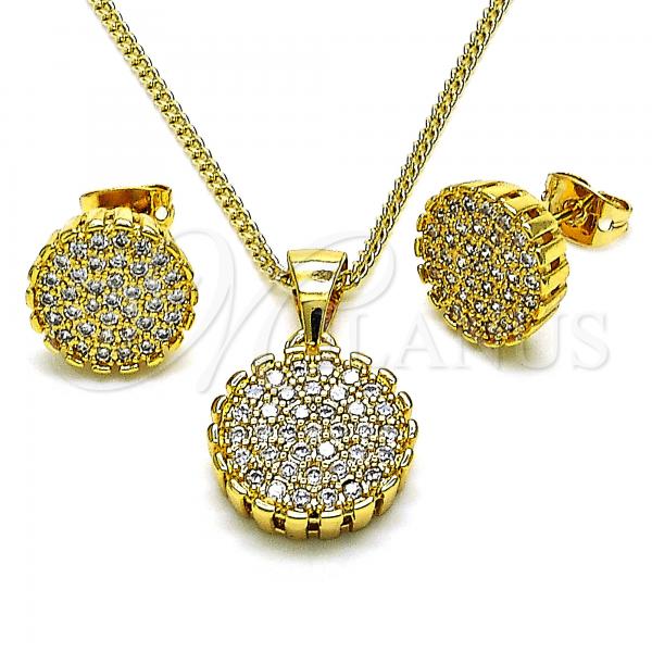 Oro Laminado Earring and Pendant Adult Set, Gold Filled Style with White Micro Pave, Polished, Golden Finish, 10.342.0105