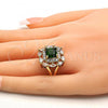 Oro Laminado Multi Stone Ring, Gold Filled Style with Green and White Cubic Zirconia, Polished, Golden Finish, 01.284.0005.08 (Size 8)