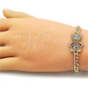Oro Laminado Fancy Bracelet, Gold Filled Style Teddy Bear and Miami Cuban Design, with Garnet Cubic Zirconia and White Micro Pave, Polished, Golden Finish, 03.284.0061.1.07