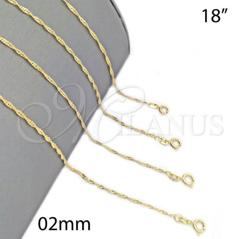 Oro Laminado Basic Necklace, Gold Filled Style Singapore Design, Polished, Golden Finish, 04.58.0006.18