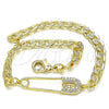 Oro Laminado Fancy Bracelet, Gold Filled Style Paperclip Design, with White Micro Pave, Polished, Golden Finish, 03.313.0038.08