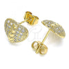 Oro Laminado Stud Earring, Gold Filled Style Heart Design, with White Micro Pave, Polished, Golden Finish, 02.344.0085