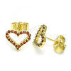 Oro Laminado Stud Earring, Gold Filled Style Heart Design, with Garnet Micro Pave, Polished, Golden Finish, 02.156.0499.2