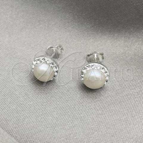 Sterling Silver Stud Earring, with Ivory Pearl, Polished, Silver Finish, 02.399.0057