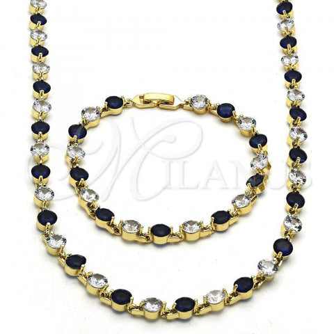 Oro Laminado Necklace and Bracelet, Gold Filled Style with Sapphire Blue and White Cubic Zirconia, Polished, Golden Finish, 06.205.0031.3