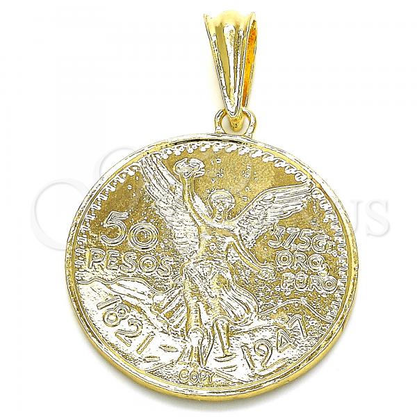 Oro Laminado Religious Pendant, Gold Filled Style Centenario Coin Design, Polished, Golden Finish, 05.351.0015