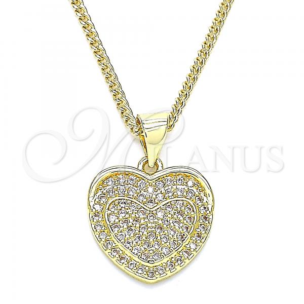 Oro Laminado Pendant Necklace, Gold Filled Style Heart Design, with White Micro Pave, Polished, Golden Finish, 04.156.0367.20