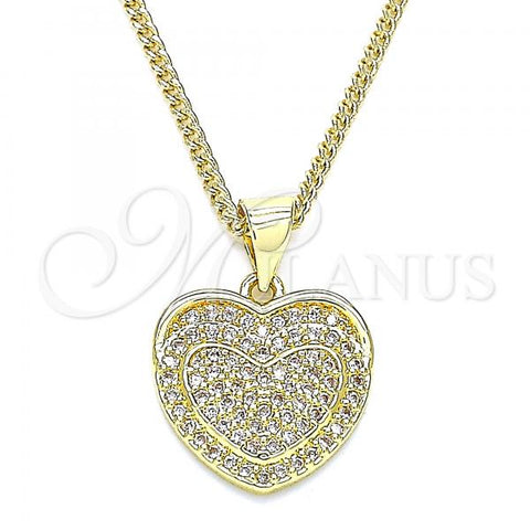 Oro Laminado Pendant Necklace, Gold Filled Style Heart Design, with White Micro Pave, Polished, Golden Finish, 04.156.0367.20