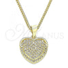 Oro Laminado Pendant Necklace, Gold Filled Style Heart Design, with White Micro Pave, Polished, Golden Finish, 04.156.0367.20