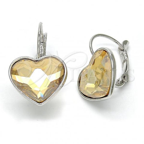 Rhodium Plated Leverback Earring, Heart Design, with Golden Shadow Swarovski Crystals, Polished, Rhodium Finish, 02.239.0013.8