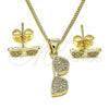 Oro Laminado Earring and Pendant Adult Set, Gold Filled Style with White Micro Pave, Polished, Golden Finish, 10.156.0447