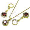Oro Laminado Earring and Pendant Adult Set, Gold Filled Style with Garnet Cubic Zirconia and White Micro Pave, Polished, Golden Finish, 10.387.0008