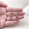 Oro Laminado Long Earring, Gold Filled Style Heart Design, with Multicolor Cubic Zirconia and White Micro Pave, Polished, Golden Finish, 02.196.0250