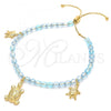Oro Laminado Adjustable Bolo Bracelet, Gold Filled Style Turtle and Snake Design, with Aquamarine Crystal, Blue Polished, Golden Finish, 03.32.00234.07