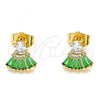 Oro Laminado Stud Earring, Gold Filled Style with Green and White Cubic Zirconia, Polished, Golden Finish, 02.310.0022