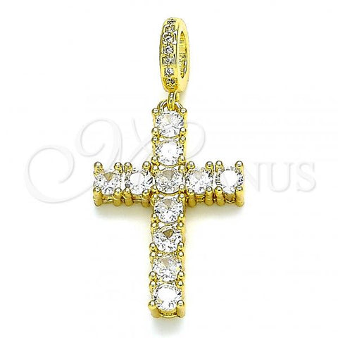 Oro Laminado Religious Pendant, Gold Filled Style Cross Design, with White Cubic Zirconia and White Micro Pave, Polished, Golden Finish, 05.341.0043