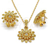 Oro Laminado Earring and Pendant Adult Set, Gold Filled Style Flower Design, with White Crystal, Polished, Golden Finish, 10.118.0035