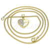 Oro Laminado Pendant Necklace, Gold Filled Style Heart Design, with White Micro Pave, Polished, Golden Finish, 04.156.0354.20