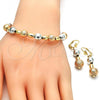 Oro Laminado Necklace, Bracelet and Earring, Gold Filled Style Ball Design, Matte Finish, Tricolor, 06.170.0004