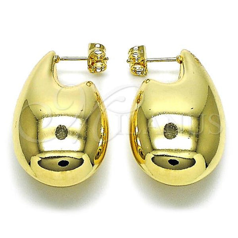 Oro Laminado Stud Earring, Gold Filled Style Teardrop and Hollow Design, Polished, Golden Finish, 02.163.0372