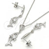 Sterling Silver Earring and Pendant Adult Set, Dolphin Design, with White Cubic Zirconia, Polished, Rhodium Finish, 10.337.0008