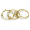 Oro Laminado Wedding Ring, Gold Filled Style Flower and Triple Design, with White Cubic Zirconia and White Micro Pave, Polished, Golden Finish, 01.99.0041.10 (Size 10)