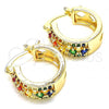 Oro Laminado Small Hoop, Gold Filled Style with Multicolor Cubic Zirconia, Polished, Golden Finish, 02.210.0269.4.15
