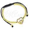 Oro Laminado Adjustable Bolo Bracelet, Gold Filled Style Heart and Ball Design, with Multicolor Micro Pave, Polished, Golden Finish, 03.299.0087.11