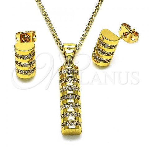 Oro Laminado Earring and Pendant Adult Set, Gold Filled Style with White Micro Pave, Polished, Golden Finish, 10.342.0089