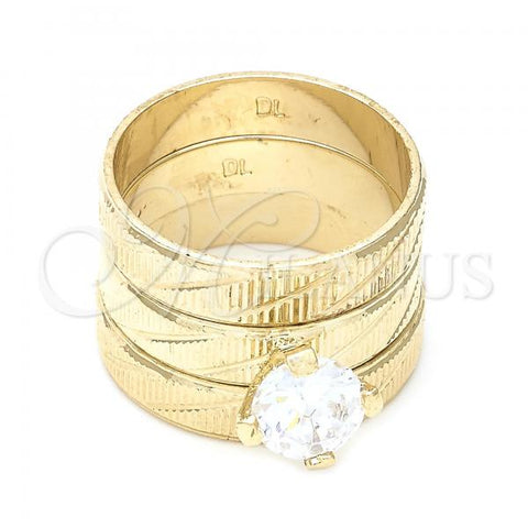 Oro Laminado Wedding Ring, Gold Filled Style Duo Design, with White Cubic Zirconia, Diamond Cutting Finish, Golden Finish, 01.91.0046.05 (Size 5)