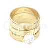 Oro Laminado Wedding Ring, Gold Filled Style Duo Design, with White Cubic Zirconia, Diamond Cutting Finish, Golden Finish, 01.91.0046.05 (Size 5)