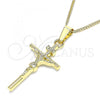 Oro Laminado Pendant Necklace, Gold Filled Style Crucifix Design, Polished, Golden Finish, 04.242.0103.20