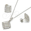Sterling Silver Earring and Pendant Adult Set, with White Cubic Zirconia and White Crystal, Polished, Rhodium Finish, 10.286.0008