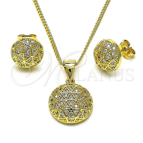 Oro Laminado Earring and Pendant Adult Set, Gold Filled Style with White Micro Pave, Polished, Golden Finish, 10.342.0145