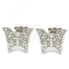 Sterling Silver Stud Earring, Butterfly Design, with White Cubic Zirconia, Polished, Rhodium Finish, 02.336.0102