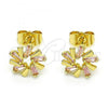 Oro Laminado Stud Earring, Gold Filled Style with Pink Cubic Zirconia, Polished, Golden Finish, 02.210.0746.2