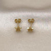 Oro Laminado Stud Earring, Gold Filled Style Star Design, with White Micro Pave, Polished, Golden Finish, 02.341.0223