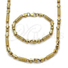 Stainless Steel Necklace and Bracelet, Ball Design, Polished, Golden Finish, 06.363.0061.2