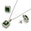 Sterling Silver Earring and Pendant Adult Set, with Green and White Cubic Zirconia, Polished, Rhodium Finish, 10.175.0057.3