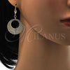 Oro Laminado Dangle Earring, Gold Filled Style with White Crystal, Diamond Cutting Finish, Golden Finish, 60.012